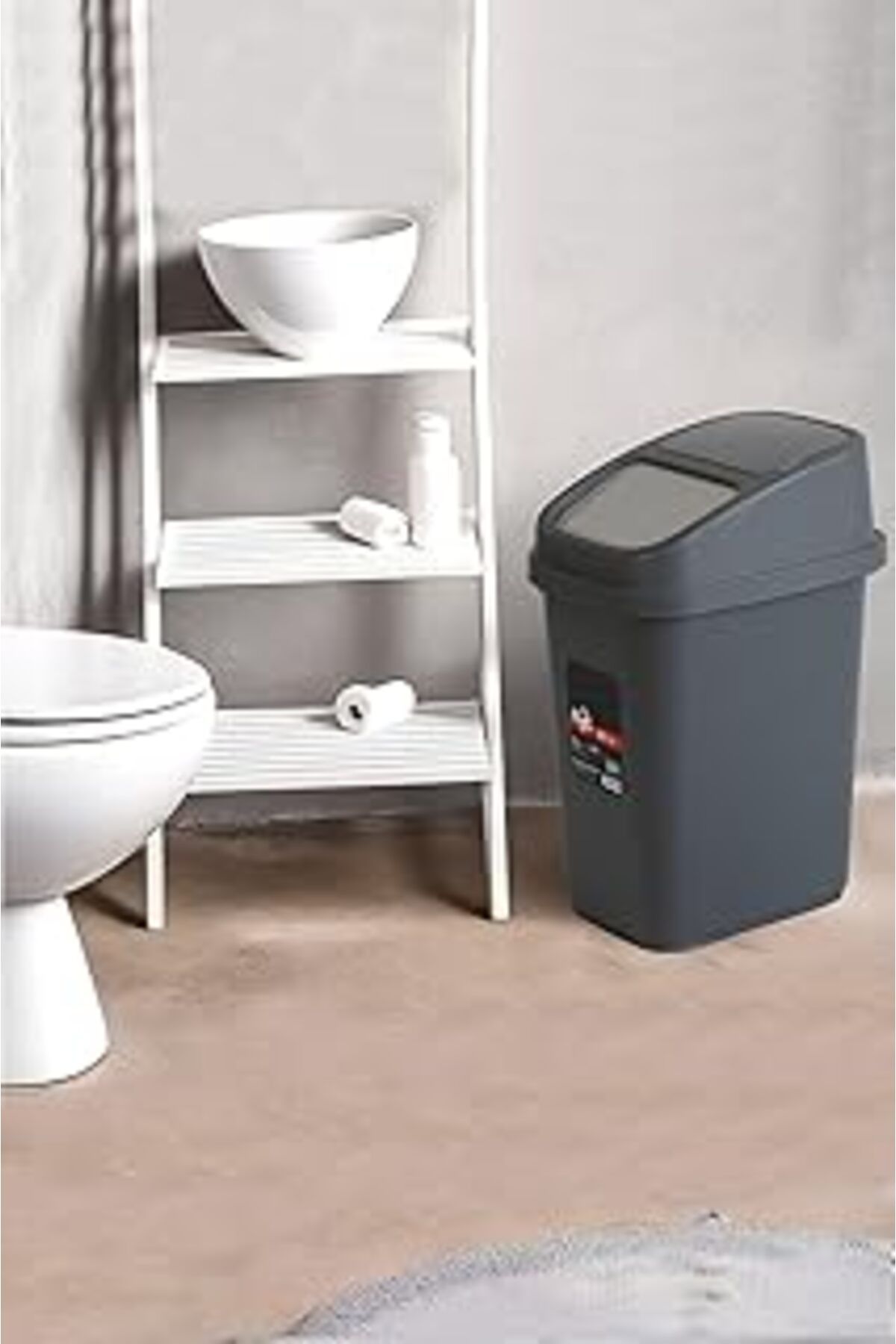 NZM TİCARET Koruca Çöp Kutusu 10 Litre Pratik Kapak Banyo Mutfak Ofis Çalışma Masası Kapı Önü Çöp Kovası Gri W: