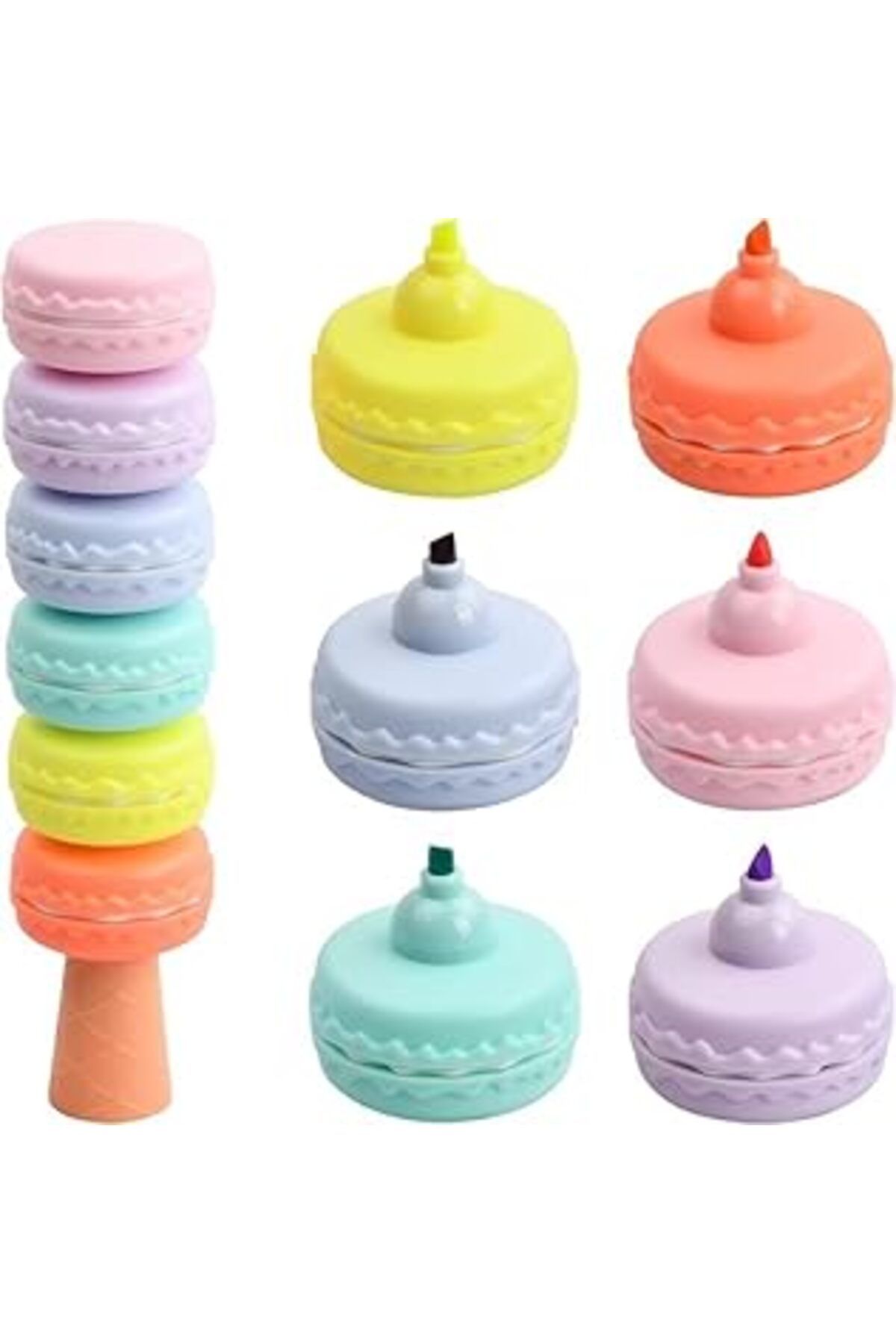 Pazarcan Taff Design Fosforlu Pastel Renkli Sanatsal Marker Kalem Seti - 6 Çeşit Renk (Makaron Şekil Fosforl