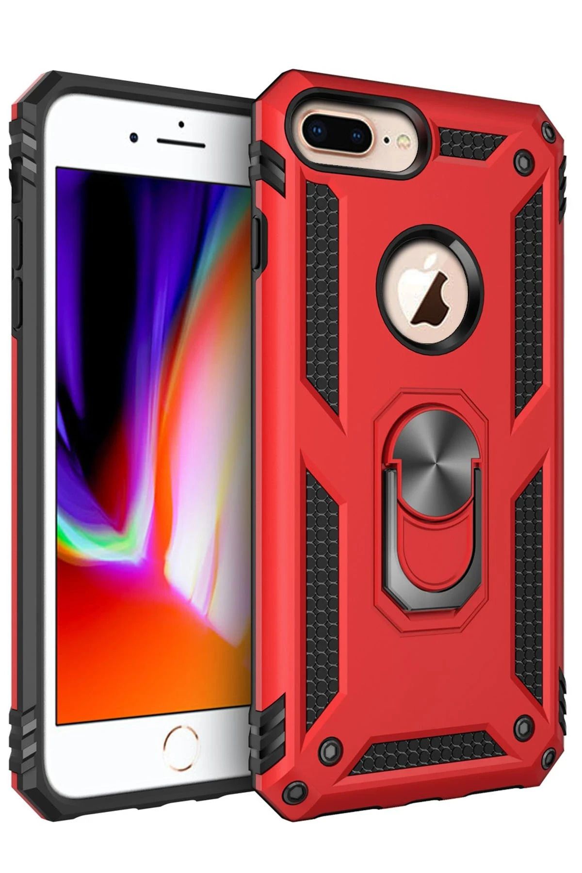 NewFace iPhone 7 Plus Kılıf Sofya Yüzüklü Silikon Kapak - Kırmızı WLZOR