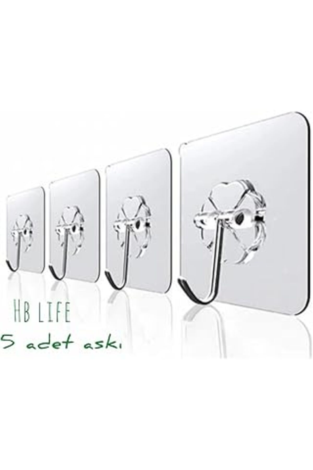 Mu Art 5 Adet 6X6Cm Şeffaf Güçlü Kendinden Yapışkanlı Kapı Duvar Askıları Ağır Yük Taşıma