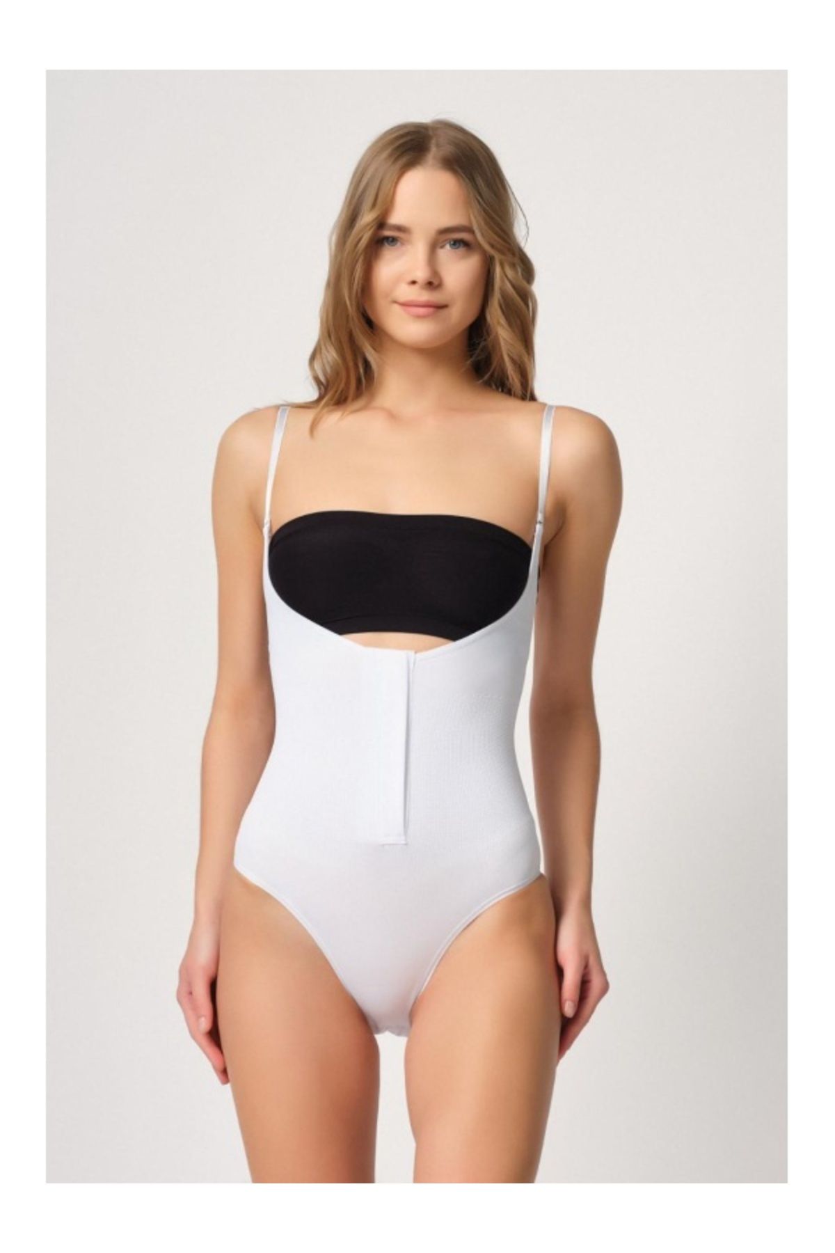 kapsulavm BEYAZ MI Emay 2043 Göğsü Açık Agraflı Body Korse