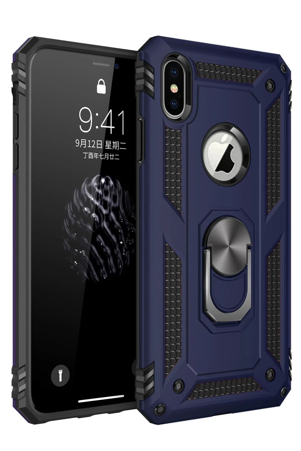 NewFace iPhone X Kılıf Sofya Yüzüklü Silikon Kapak - Lacivert WLZOR