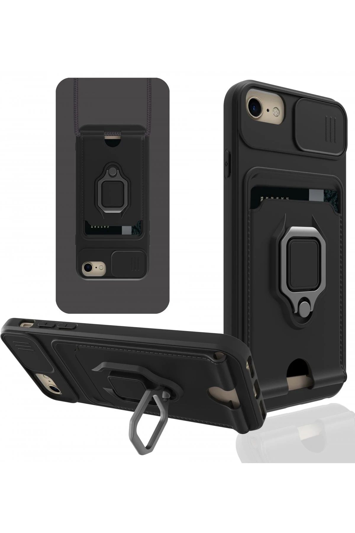 NewFace iPhone 6 Kılıf Zuma Kartvizitli Yüzüklü Silikon - Siyah SVLRS
