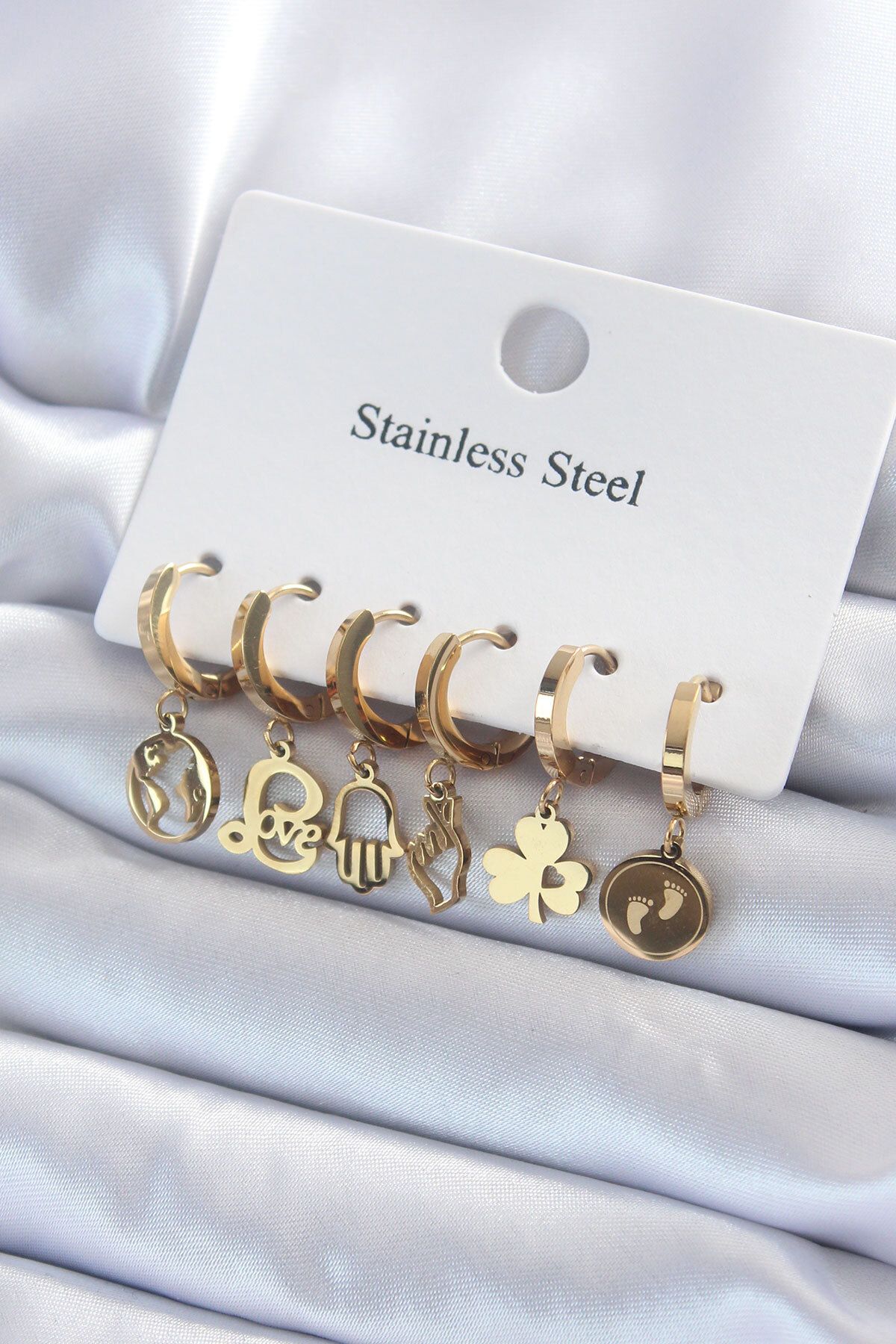 Clariss 316L Çelik Gold Renk Çoklu Figür Model Kadın Küpe Seti