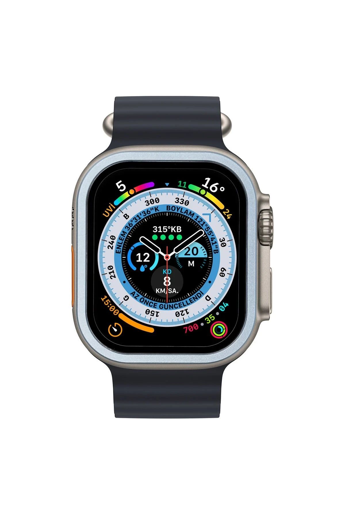 NewFace Apple Watch Ultra 49mm Alüminyum Kasa Cam Ekran Koruyucu - Mavi SVLRS