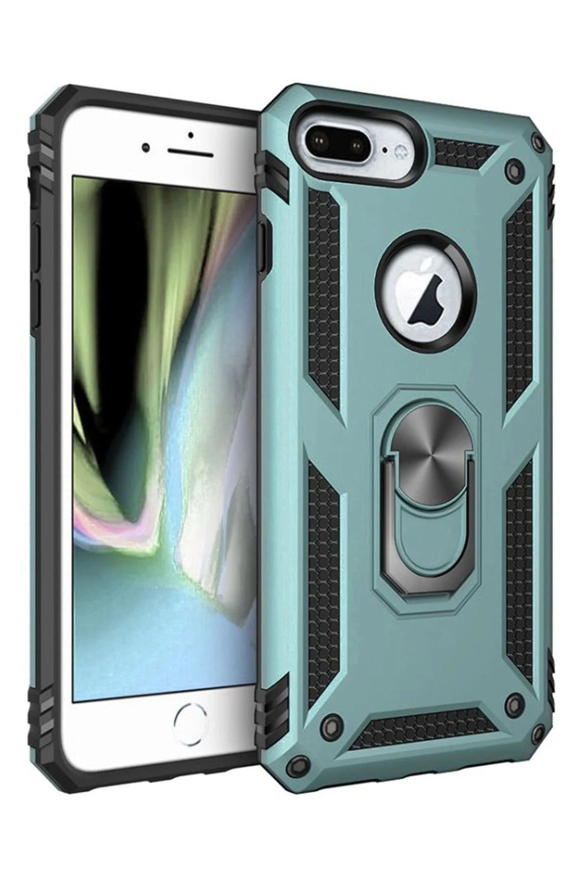 NewFace iPhone 7 Plus Kılıf Sofya Yüzüklü Silikon Kapak - Yeşil SVLRS