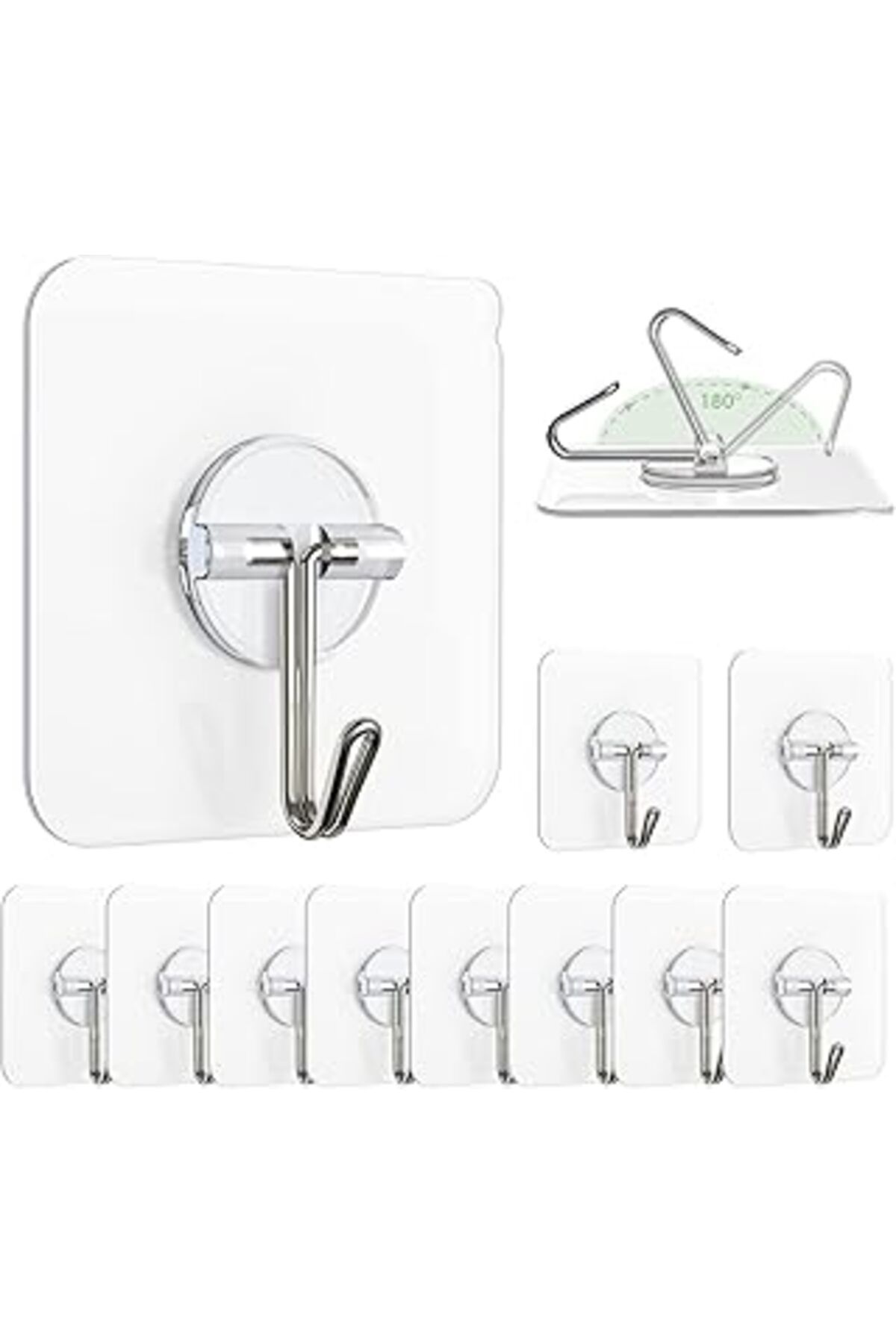 NZM TİCARET Aee® 10 Adet Şeffaf Duvar Askısı İz Bırakmayan Güçlü Yapışkanlı Kapı Arkası Banyo Mutfak Düzenleyic