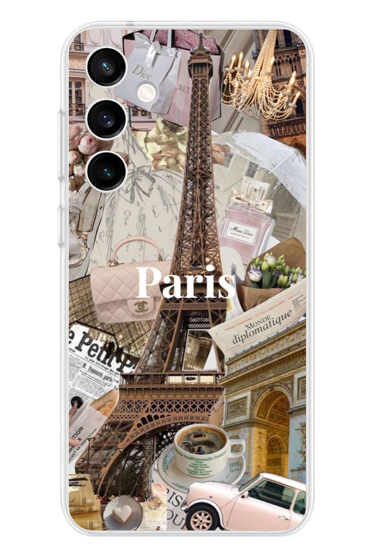 TechTree Samsung Galaxy S23 Fe Uyumlu Paris Kolaj Şeffaf Silikon Kılıf