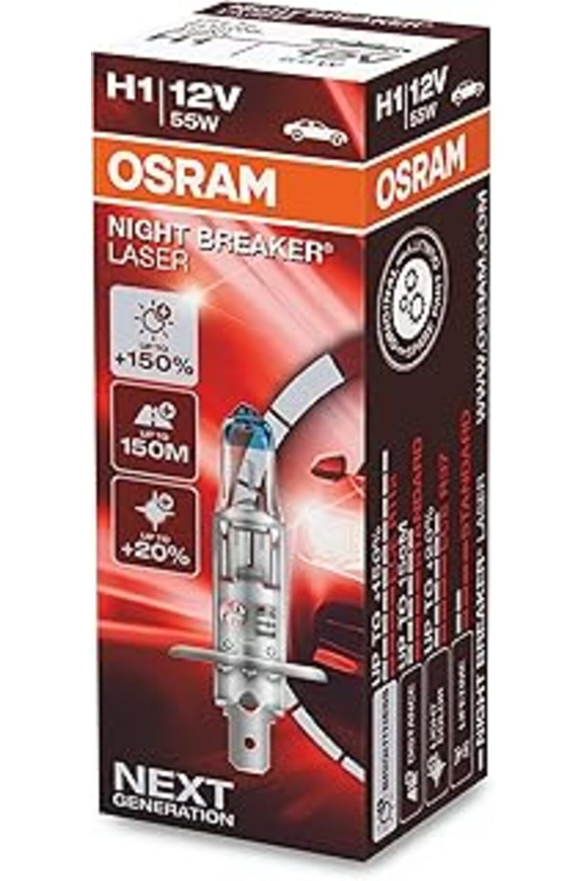 Mu Art Ampul Night Breaker Laser H1 12V 55W%100'Ye Kadar Fazla Işık 150M'Ye Kadar Fazla Görüş Açısı,%20'Ye