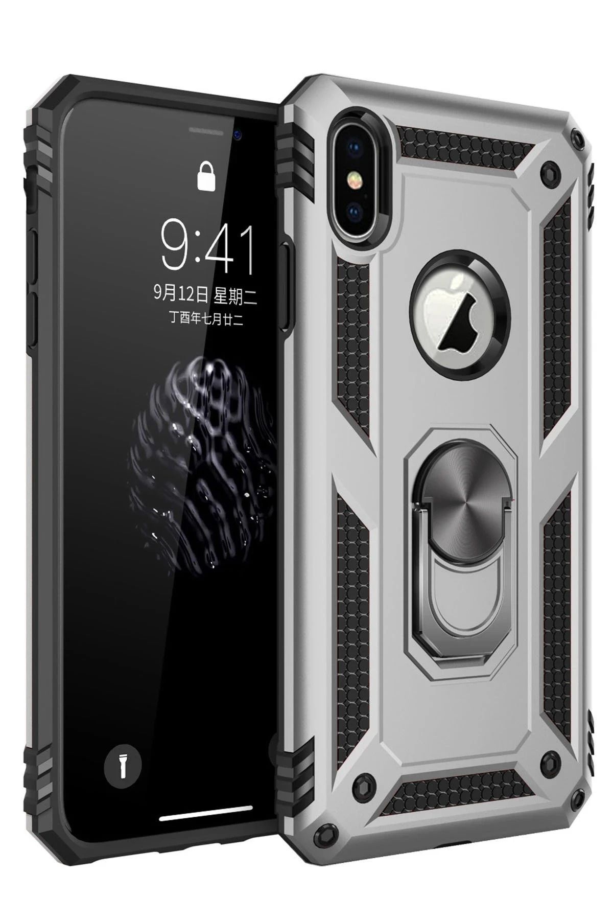 NewFace iPhone X Kılıf Sofya Yüzüklü Silikon Kapak - Gümüş WLZOR