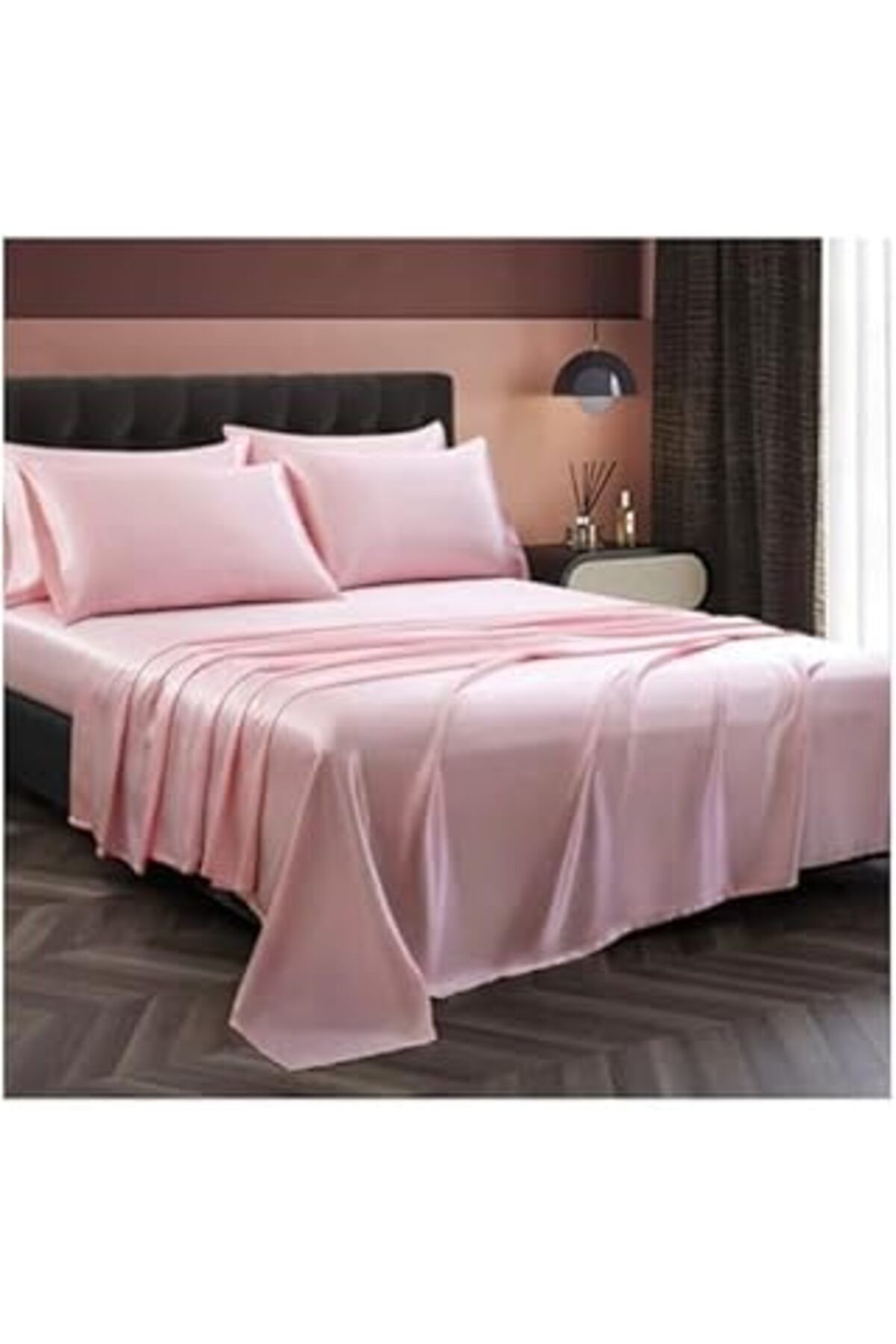 nazeninstoğu Silk Cocoon İpek Dokulu Pembe Pamuk Saten 4 Parça Çift Kişilik Nevresim Takımı