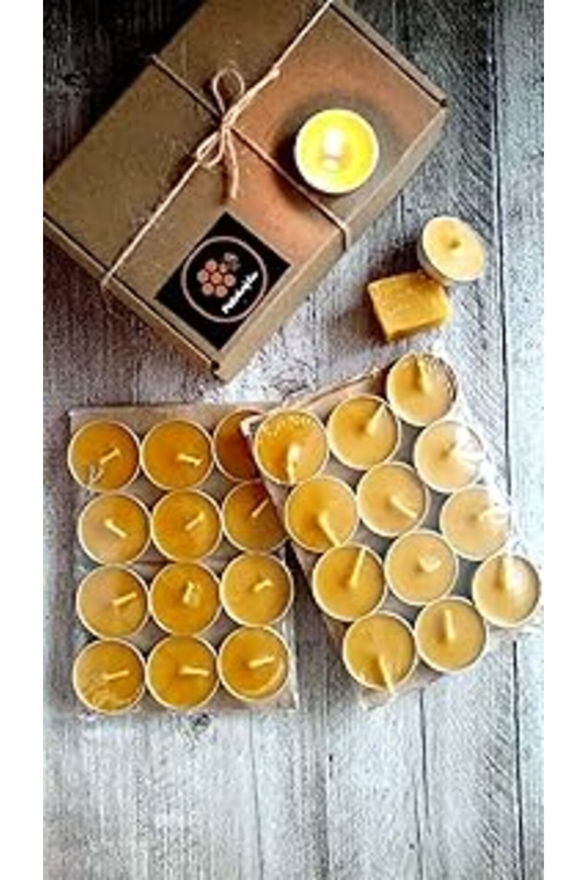 NETWORK ART Petekoğlu (24 Adet) Tealight Doğal Petek Balmumu Mum Ekonomik Boy (8Gr) Beeswax Candle