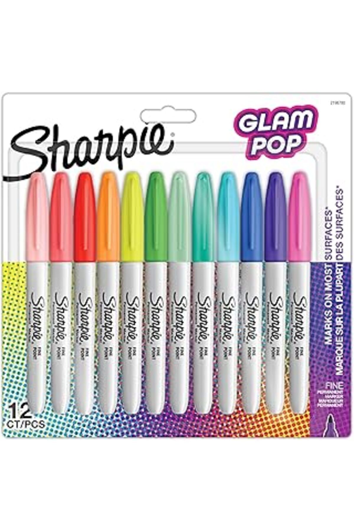 Pazarcan Sharpie Glam Pop Kalıcı Markörler, Kalın Ayrıntılar Için Ince Nokta, Çeşitli Canlı Renkler | 12 Keç