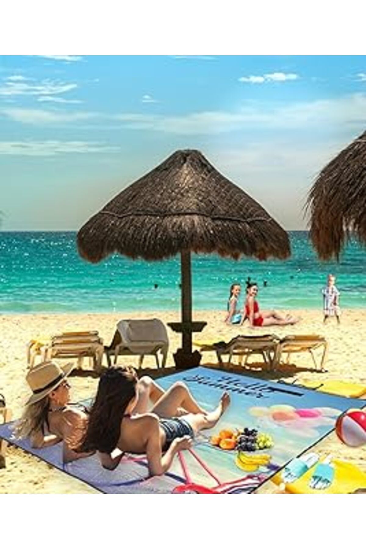 Mu Art Ahşap Okavango Plaj Havlusu, Piknik Örtüsü, Plaj Matı, Çantalı Plaj Hasırı,Kamp Battaniyesi, Kamp Matı, K