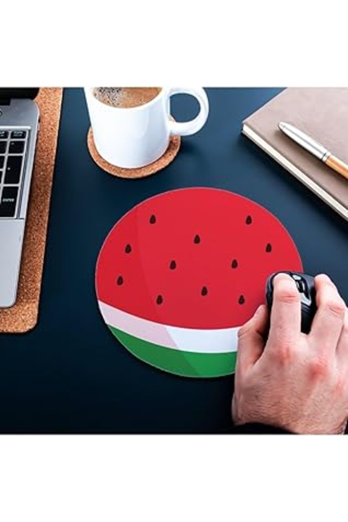 Mu Art Ahşap Hediyesepeti Karpuz Desenli Yuvarlak Mouse Pad - Mousepad - Mouse Pad - Fare Altlığı