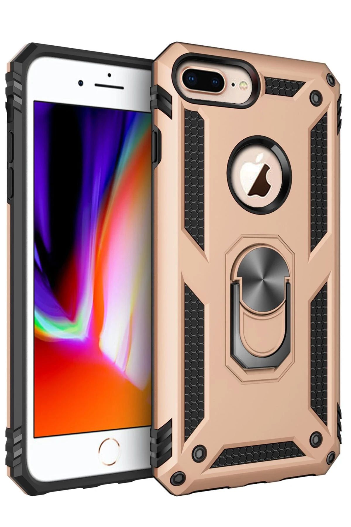 NewFace iPhone 7 Plus Kılıf Sofya Yüzüklü Silikon Kapak - Gold WLZOR