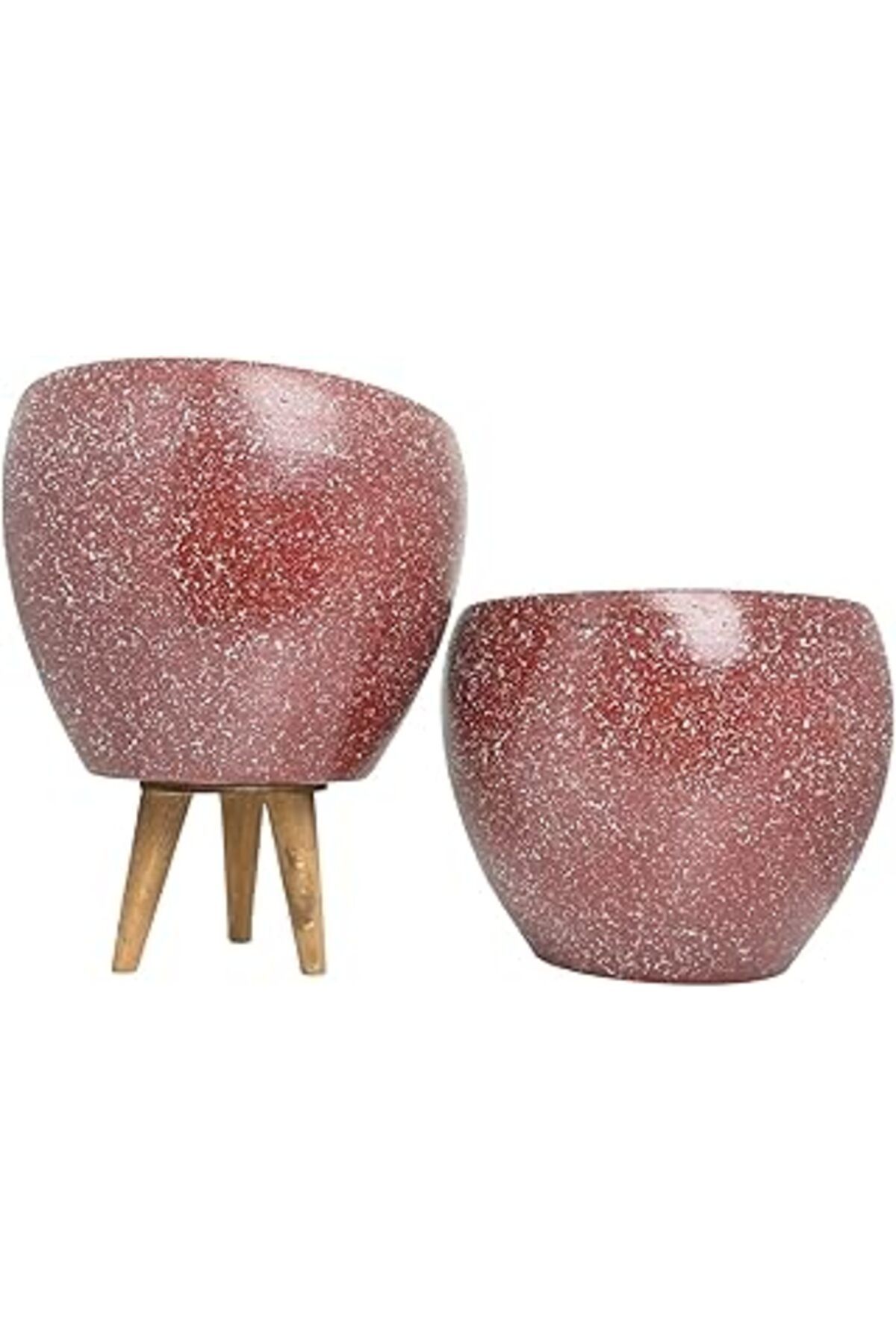 Mu Art Ahşap Bitki Tasarımı Ev Dekorasyon Bordo Granit Toprak Saksı Saksılık Salon Çiçeklik İkili Set Ayaksız