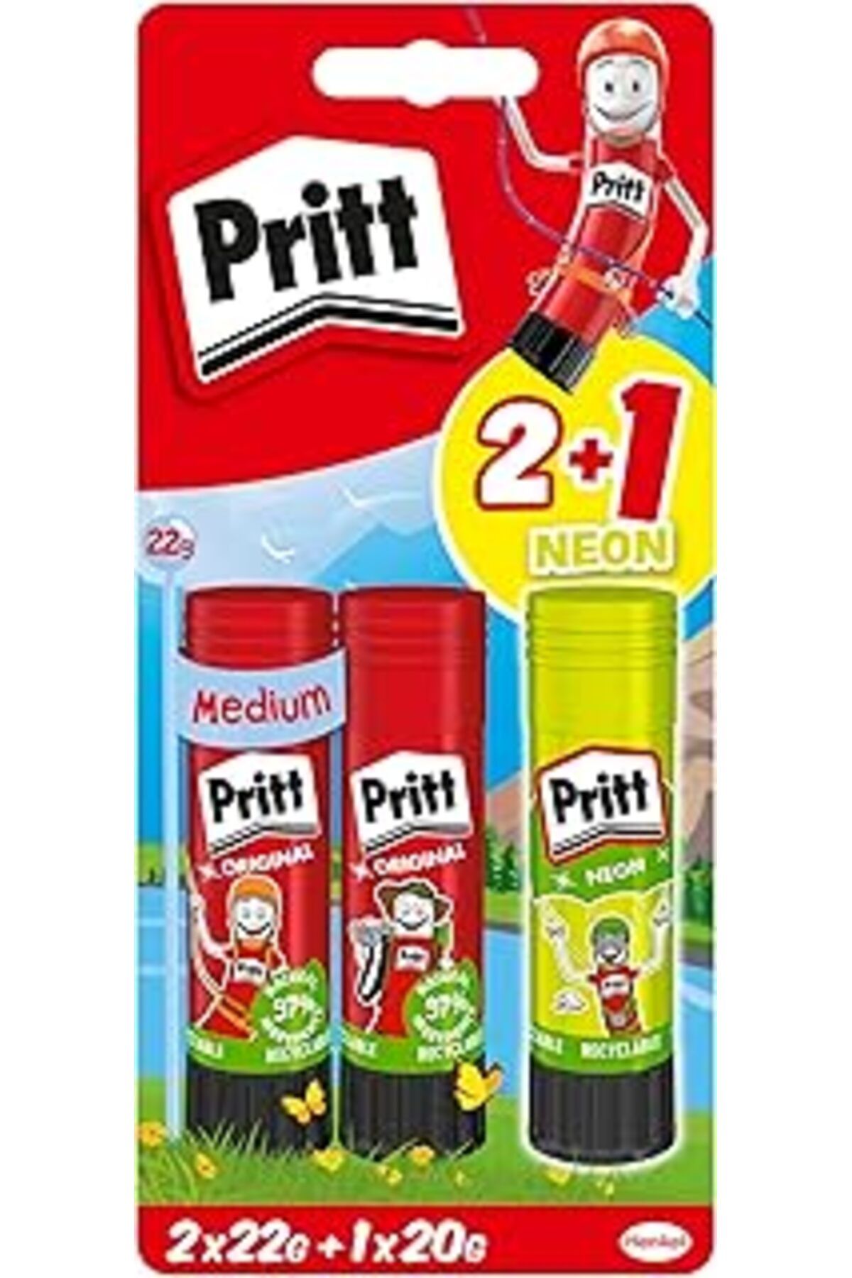 NETWORK ART Pritt Stick Yapıştırıcı 2X22G + 20G (Neon Sarı)