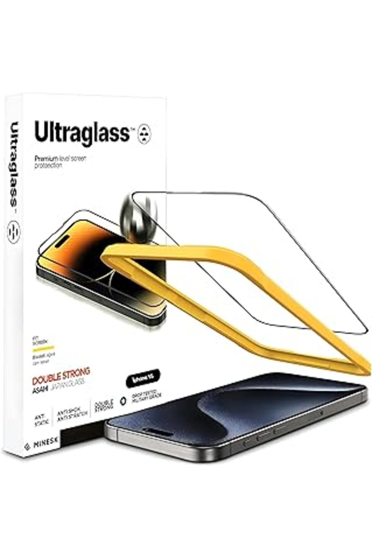 Pazarcan Minesk Iphone 15 Için Super Güçlü Çizilmeye Ve Darbeye Dayanıklı Hizalama Aparatlı Yüksek Kalite Ek