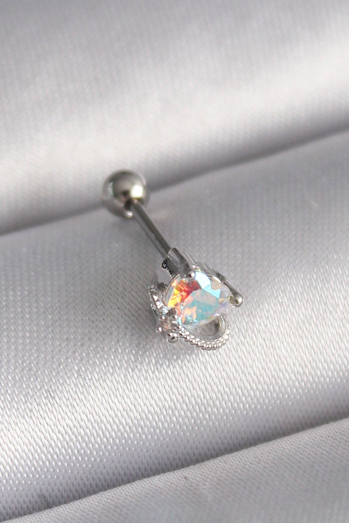 robotrend 316L Çelik Gümüş Renk Zirkon Taşlı Kalp Tragus Piercing