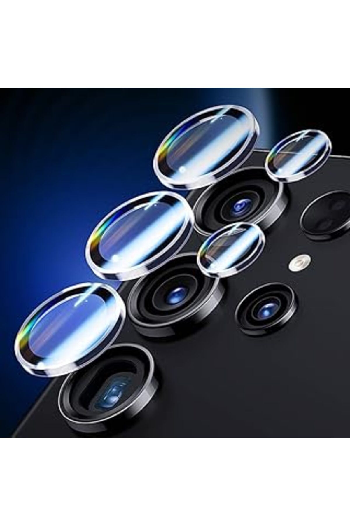 Pazarcan Teknosepetim Samsung Galaxy S24 Ultra Siyah Uyumlu Kamera Lens Koruyucu Cam 3D Tam Kaplar Metal Çiz