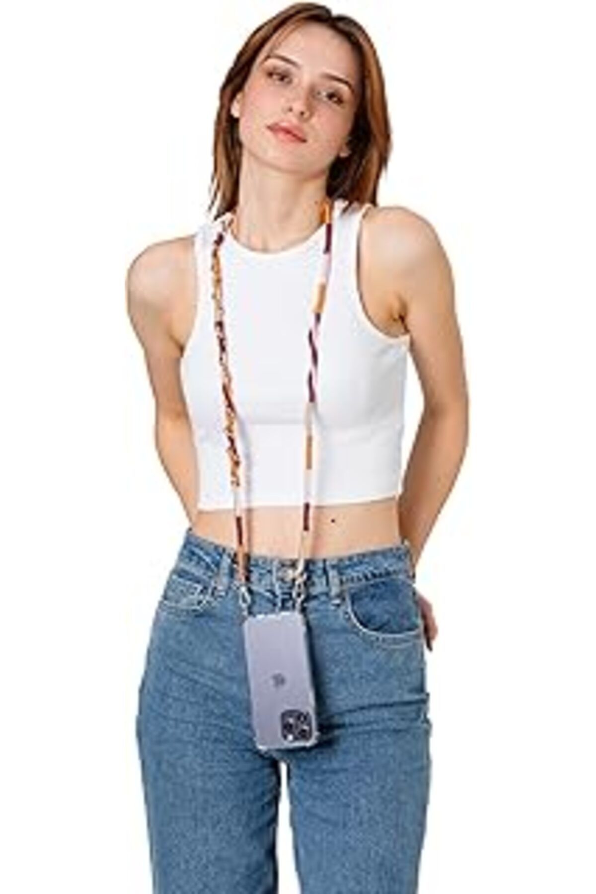 NZM TİCARET Hippi Tulip Rengarenk 110 Cm El Örgüsü Telefon Ve Çanta Askısı (Renkli)