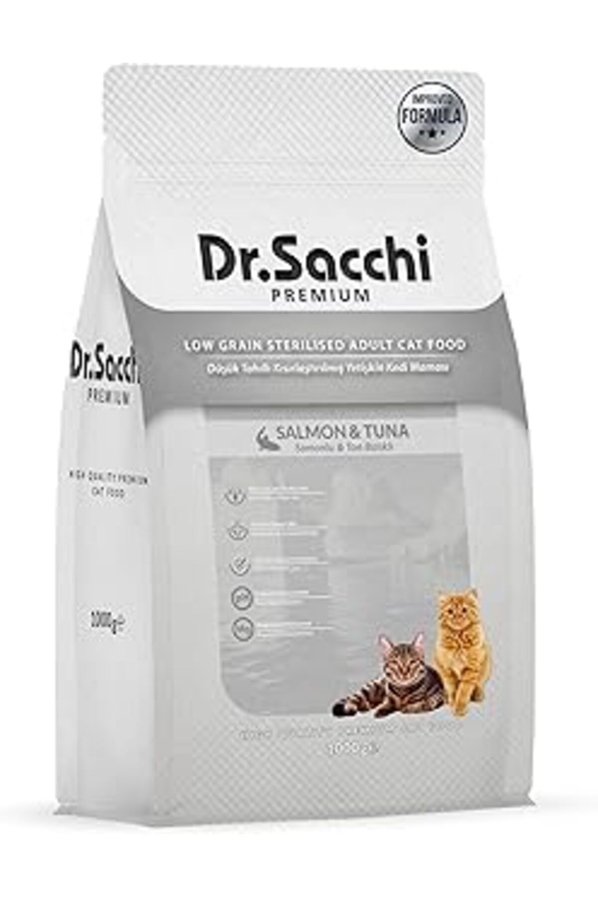 NETWORK ART Dr.Sacchi Premium Düşük Tahıllı Somonlu Ve Ton Balıklı Kısırlaştırılmış Kedi Maması 1 Kg