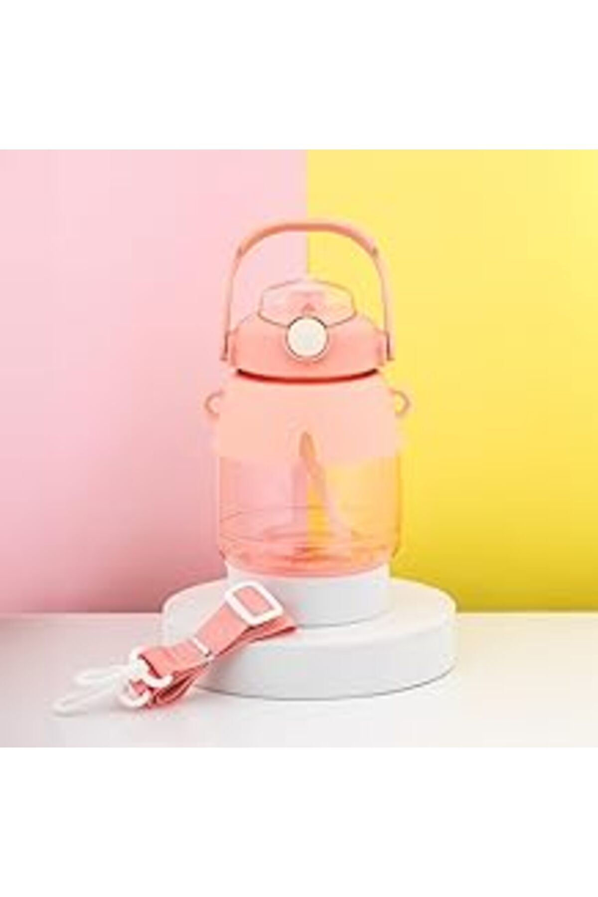 Mu Art Ahşap Porsima 21.0007 Pipetli Askılı Matara Stıcker Hediyeli Suluk Su Şişesi - Pembe 1000 ml