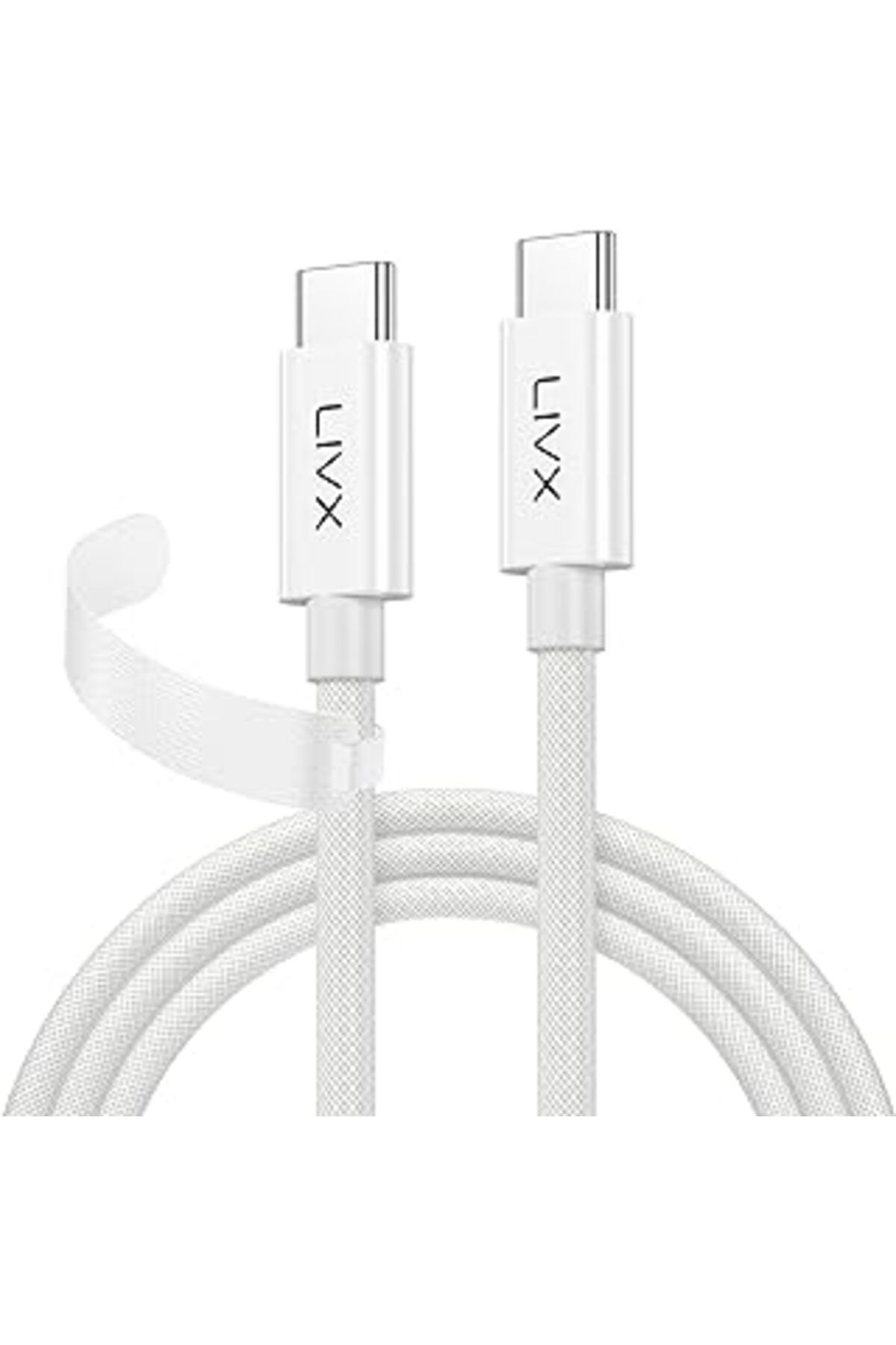 Pİ GLOBAL Livx White Type-C To Type-C 100W Hızlı Şarj 10Gbps Hızlı Veri Aktarımı Pd3.1 Örgülü Beyaz 1 Metre K