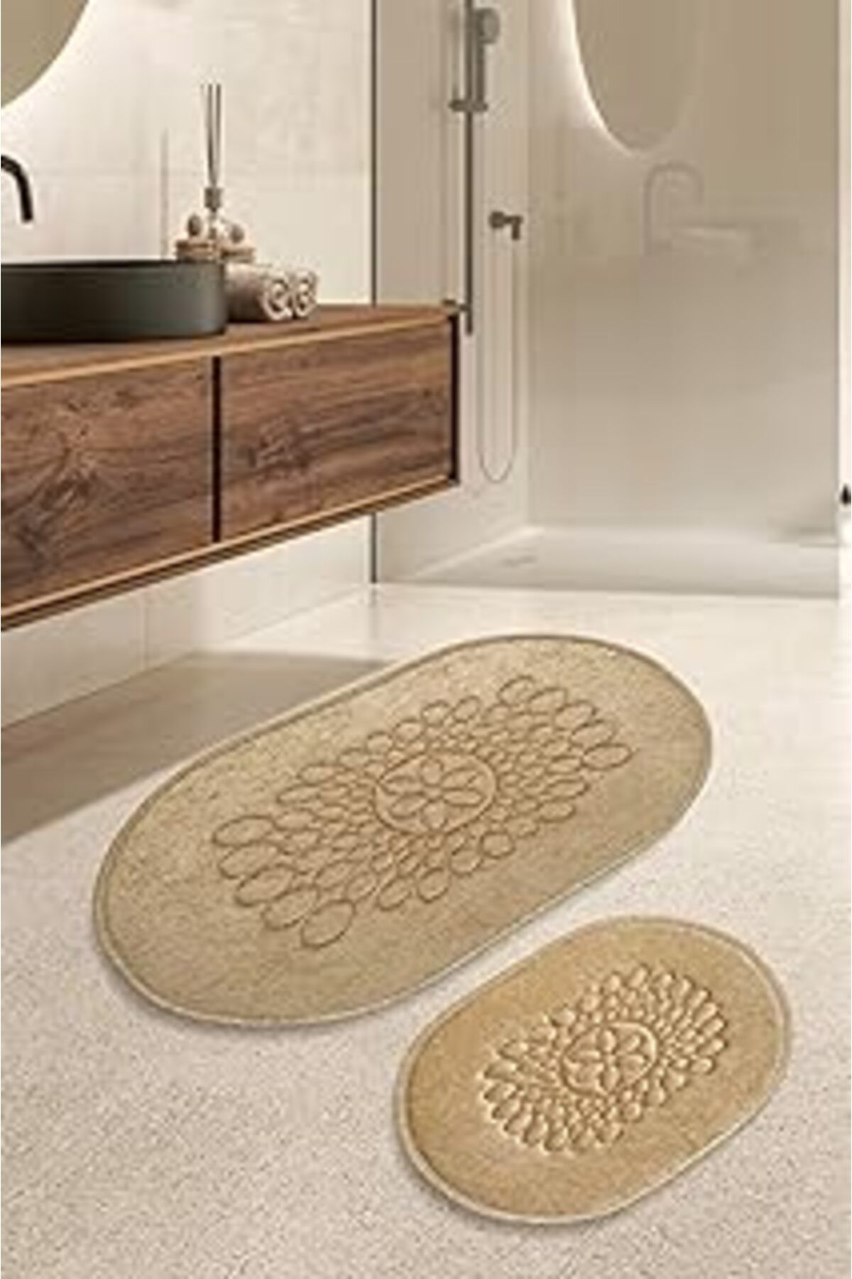 NZM TİCARET İkinciten Banyo Klozet Paspası Halısı 2'Li Takım Kaymaz Yıkanabilir 100X60-60X50 Kahverengi