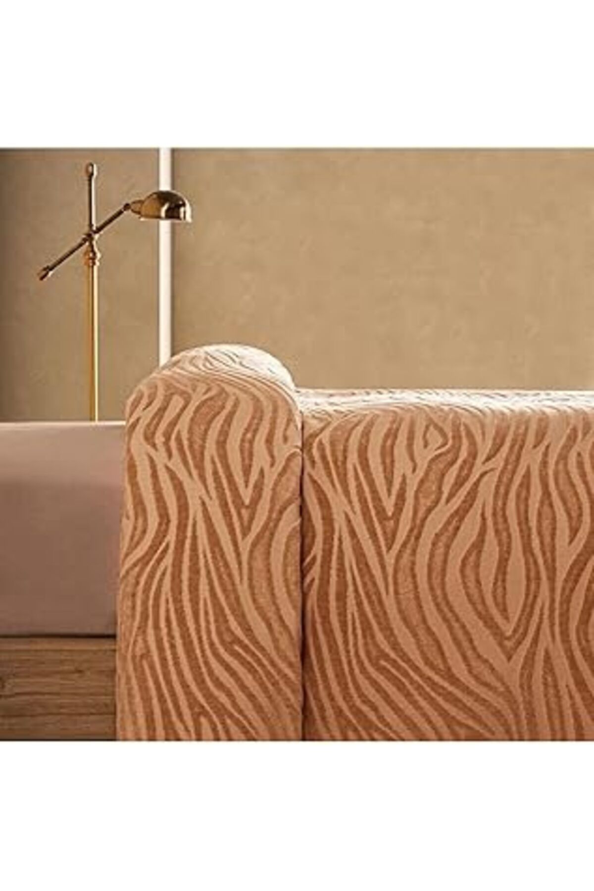 Mu Art Ahşap Marie Claire Pıke Yatak Ortusu Safarı Kadıfe Cıft Kısılık Camel