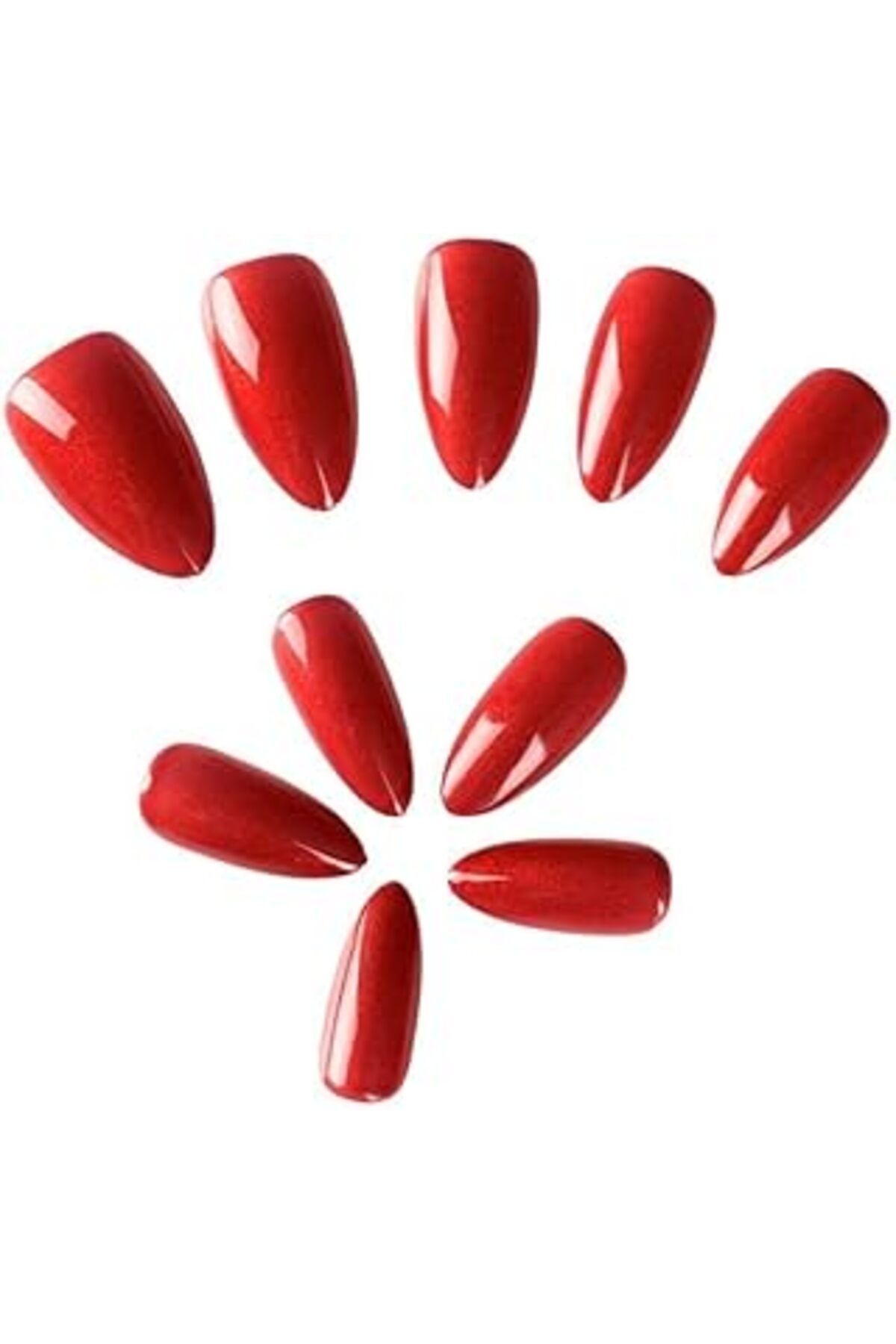 Pazarcan Pop Beauty Takma Tırnak Seti & Zararsız Yapıştırıcı Kırmızı Simli Cat Eye