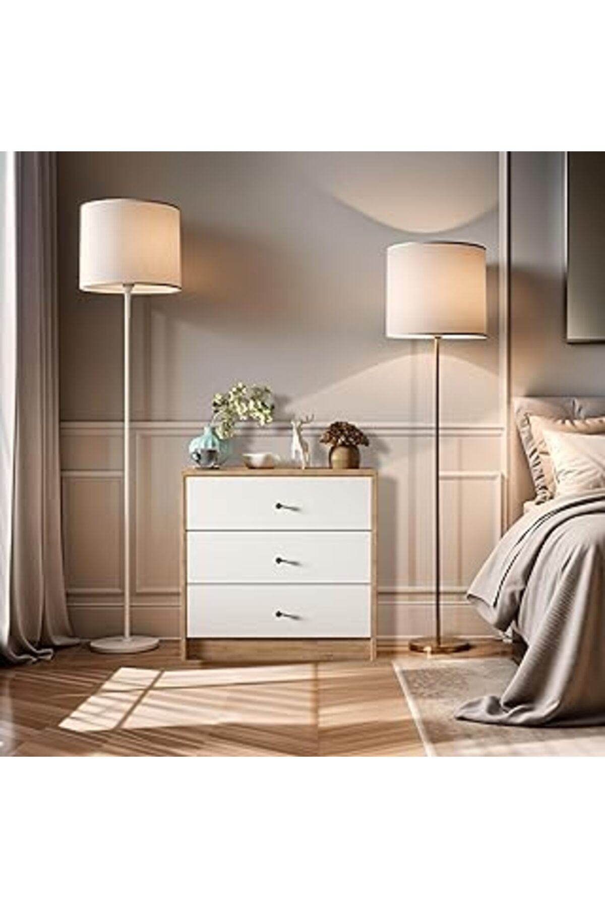Mu Art Ahşap Dekorex Sfr103 Ceviz-beyaz 3 Çekmeceli Şifonyer