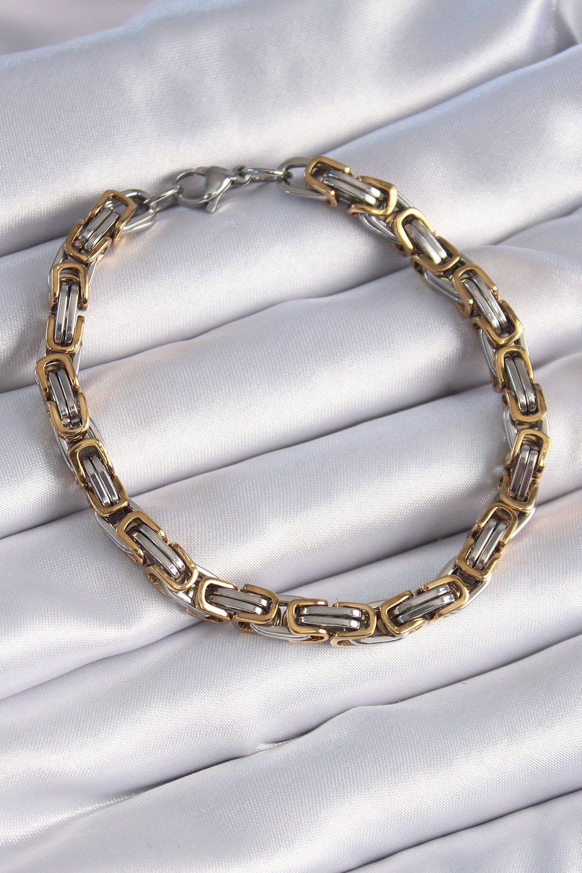 MMB Boutique 316L Çelik Gümüş Gold Renk Kral Zincir Model Erkek Bileklik
