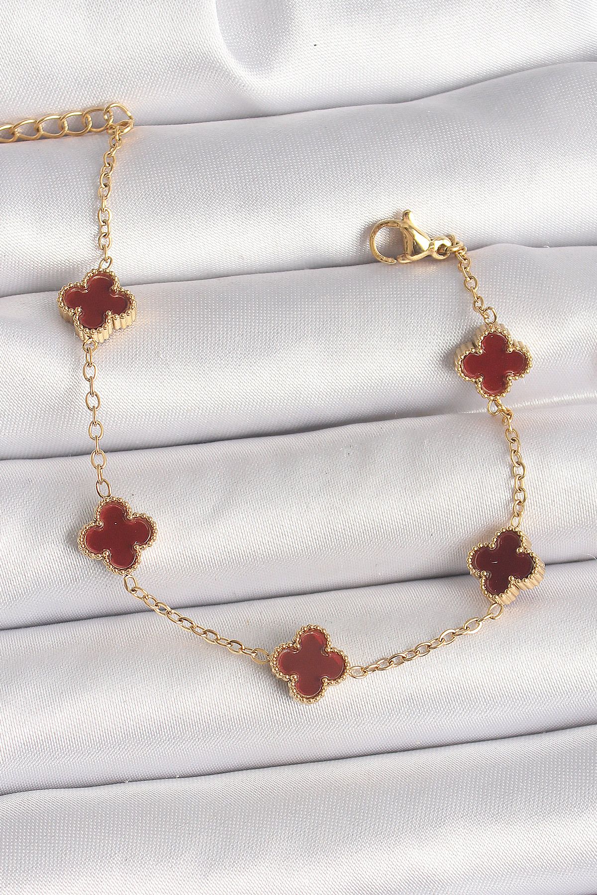 Evinso 316L Çelik Gold Renk Baby Boy Kahverengi Yonca Model Kadın Bileklik