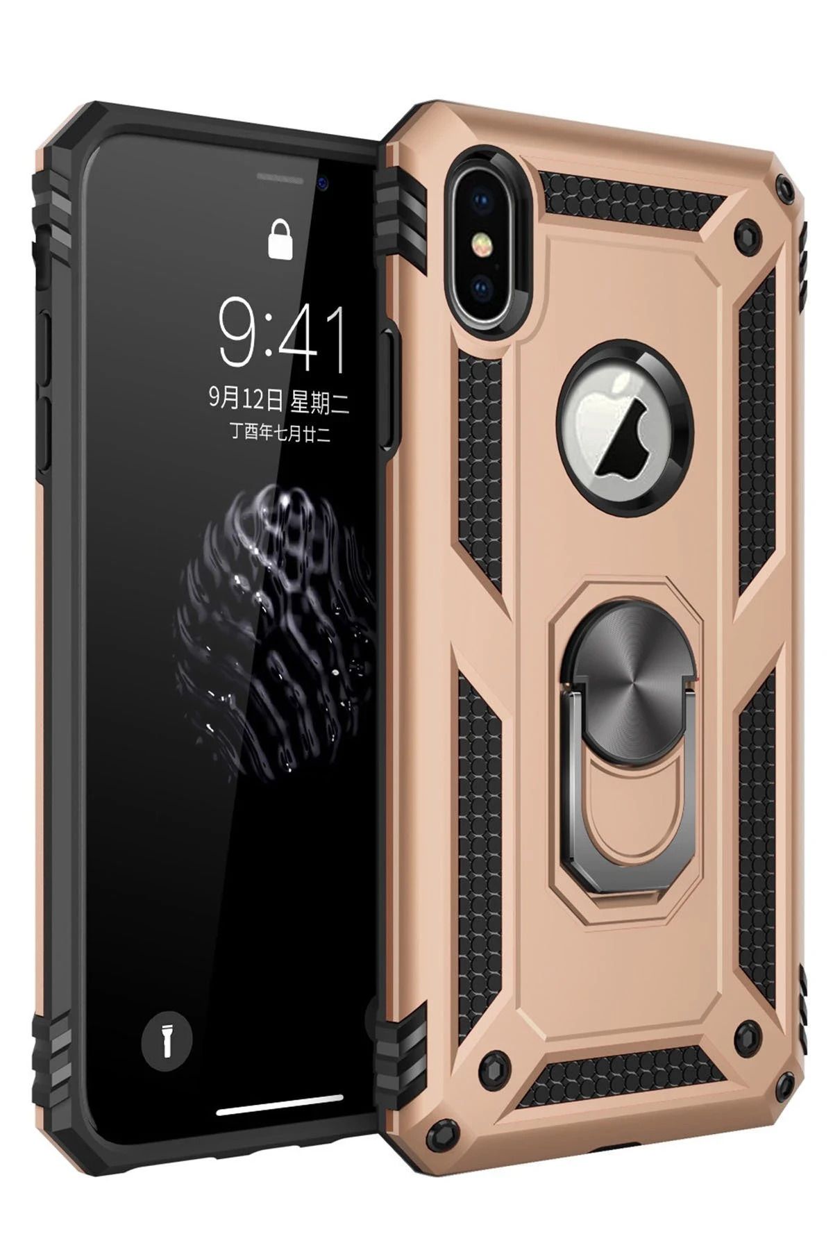 NewFace iPhone X Kılıf Sofya Yüzüklü Silikon Kapak - Gold SVLRS