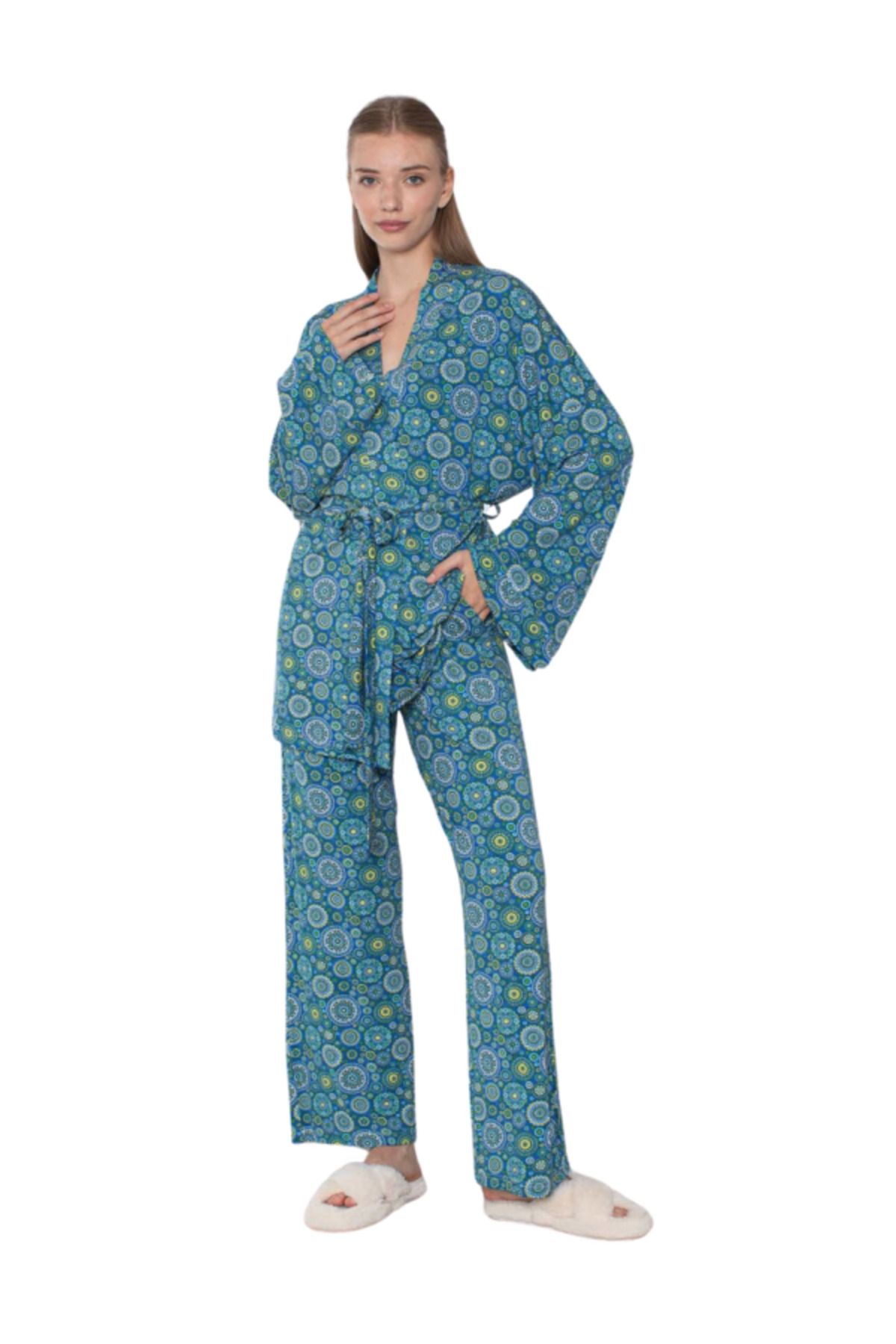 kapsulavm LİMİSSİ VİSKON DESENLİ PİJAMA YAKIMI