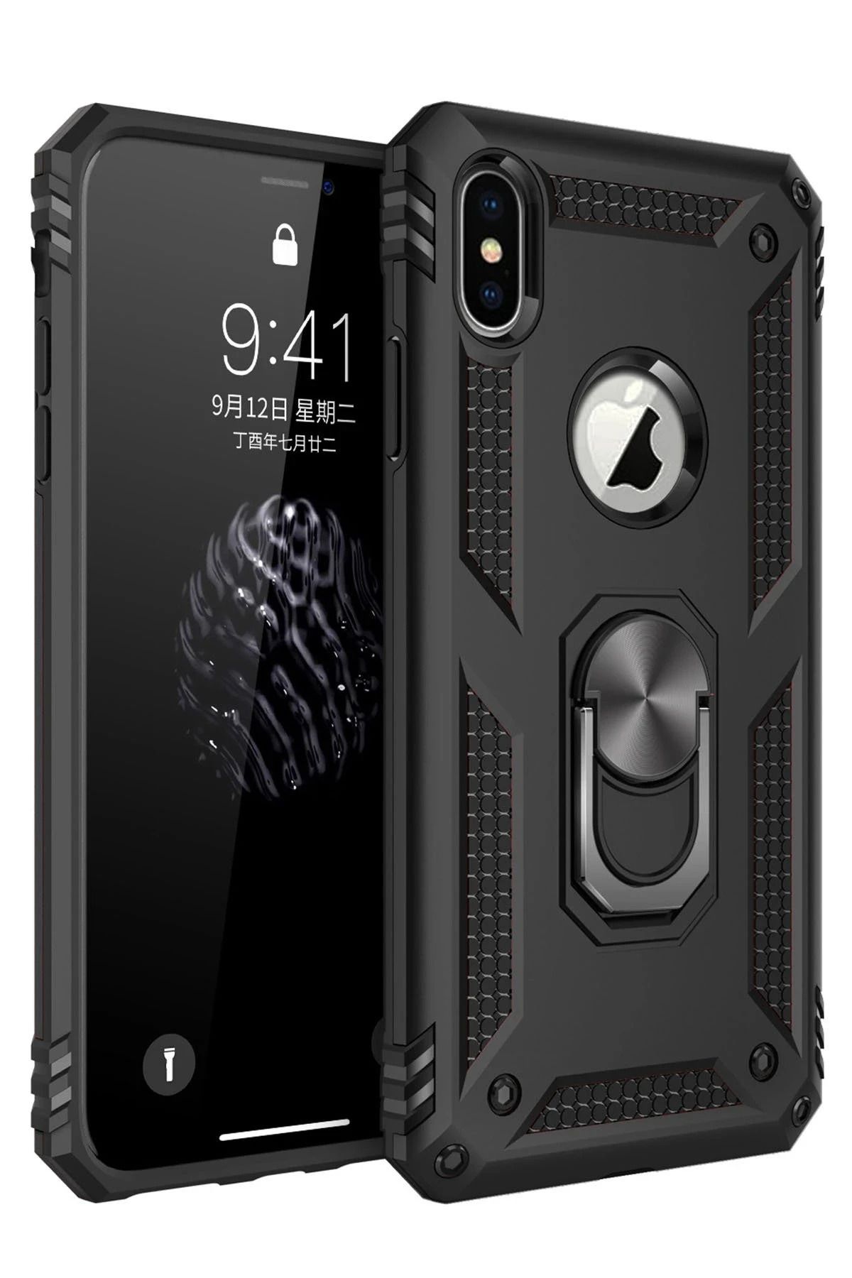 NewFace iPhone XS Max Kılıf Sofya Yüzüklü Silikon Kapak - Siyah SVLRS