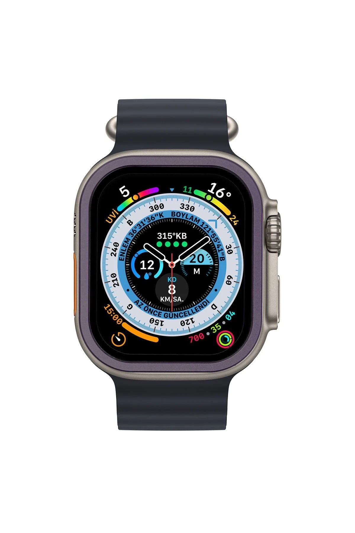NewFace Apple Watch Ultra 49mm Alüminyum Kasa Cam Ekran Koruyucu - Mor SVLRS