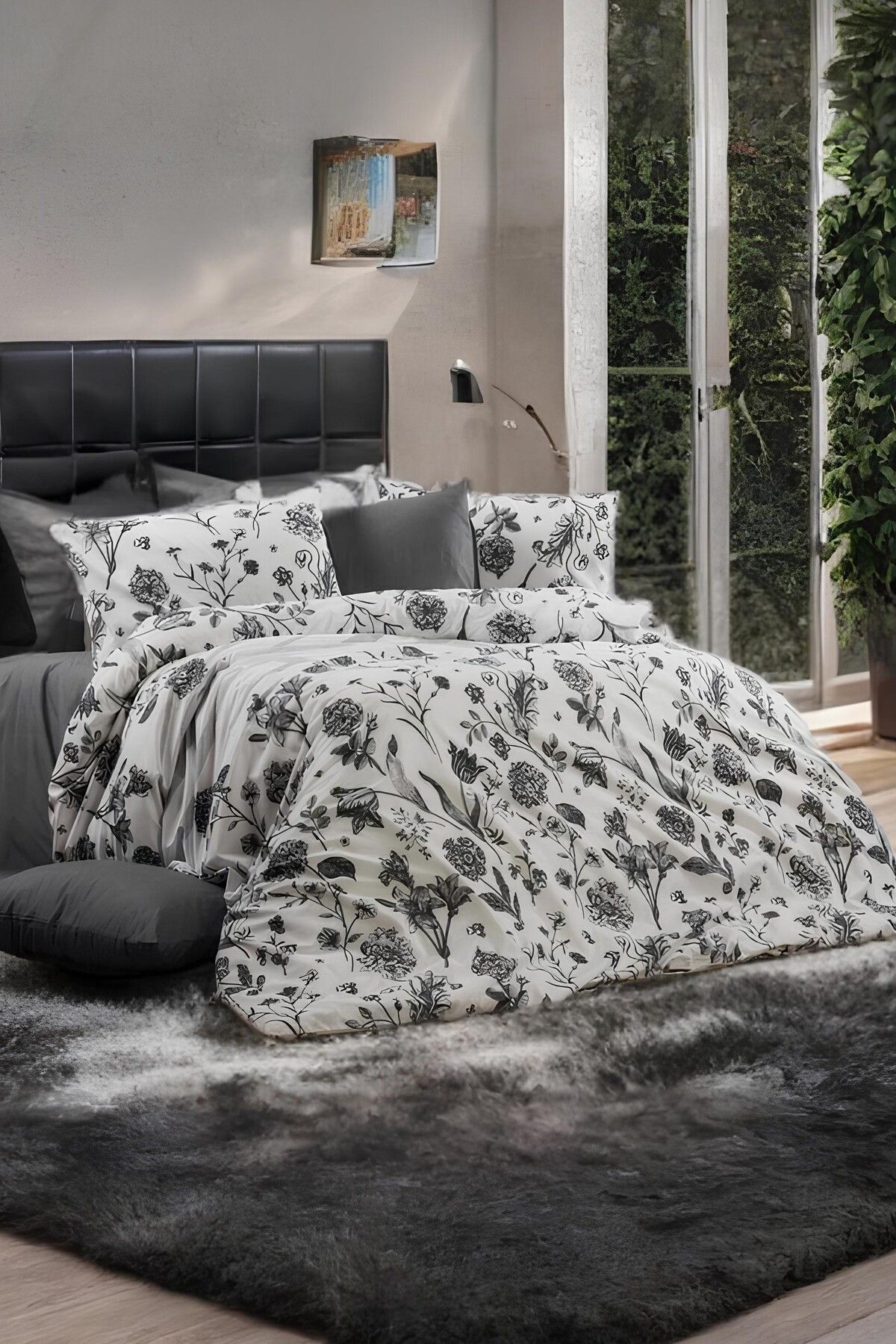 GARDEN ROOM Lastikli Çarşaflı Çift Kişilik Nevresim Takımı Gray Garden