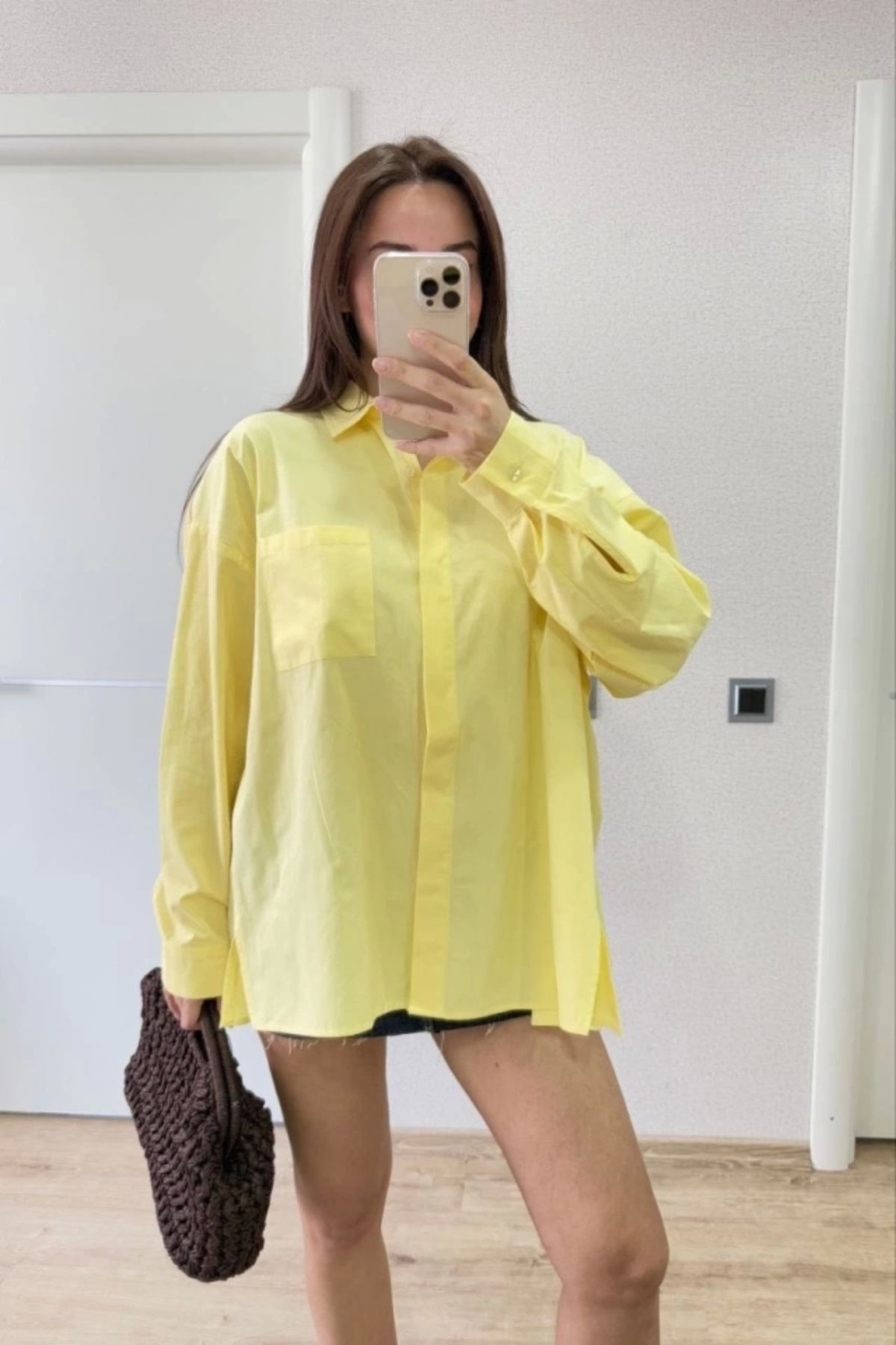 Butik Yakalı Yandan Yırtmaçlı Gömlek - Sarı