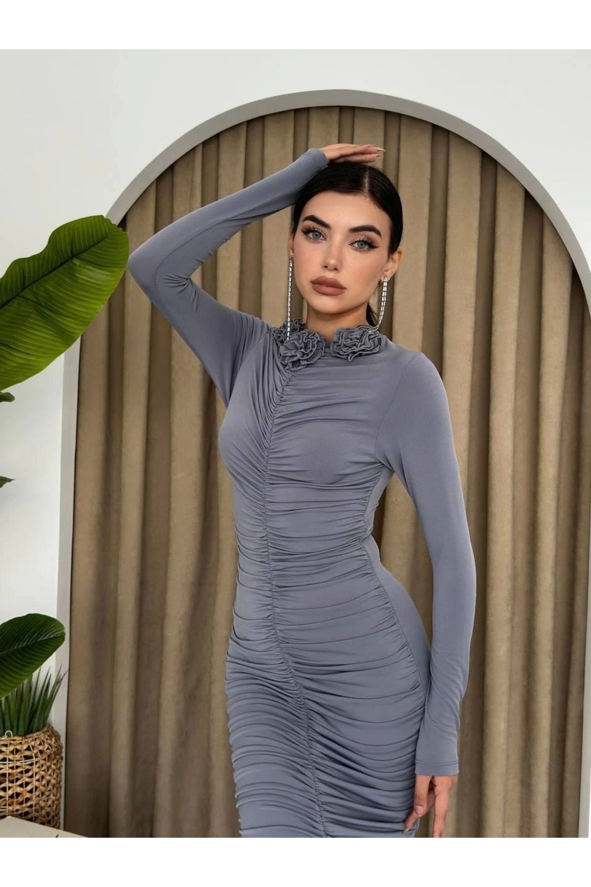 nedo7 Carlis Gül Yaka Elbise