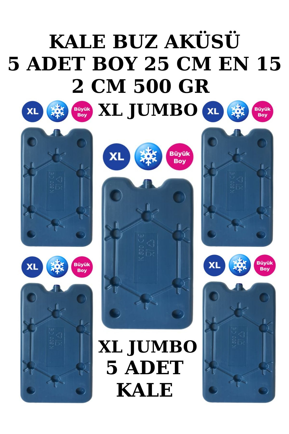 MADAME LUDA Kale Büyük Boy Jumbo Xl-25 Cm-500 gr X 5 Adet Termos Buz Aküsü Kasedi.termos-kamp-piknik-mangal.