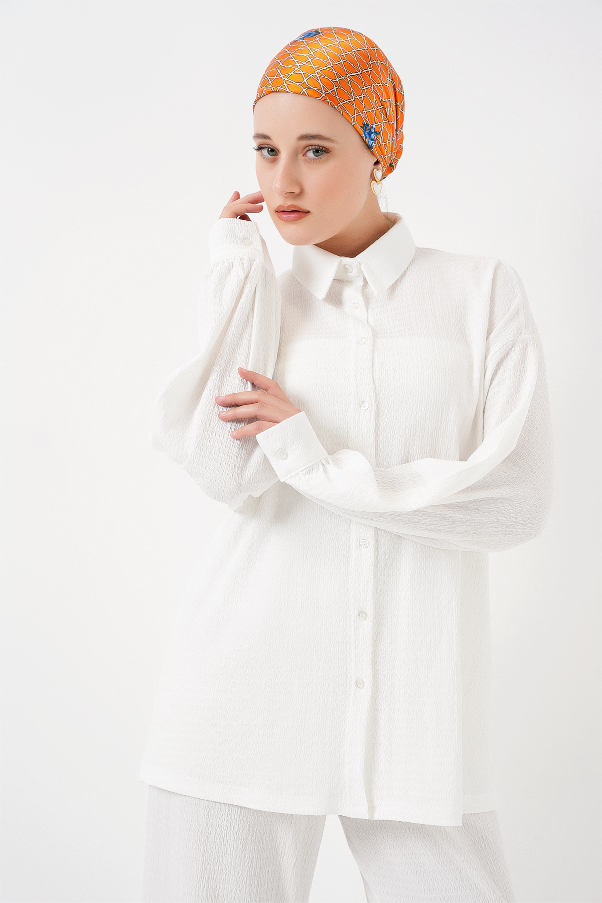 Bigdart-Women's Knitted Hijab Bottom Top Set 6711 - White 2