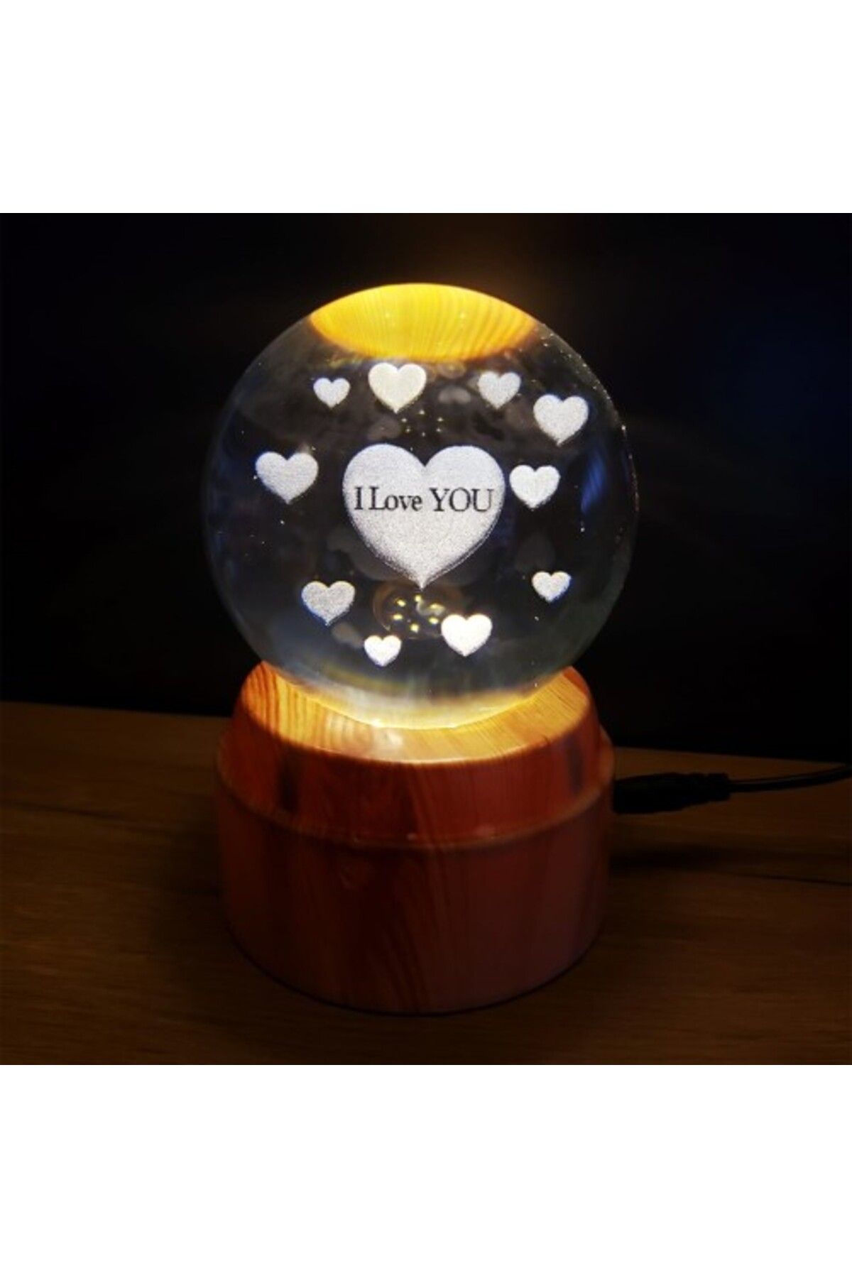 Shop58 360 Derece Dönen I Love You Tasarım Standlı Cam Küre