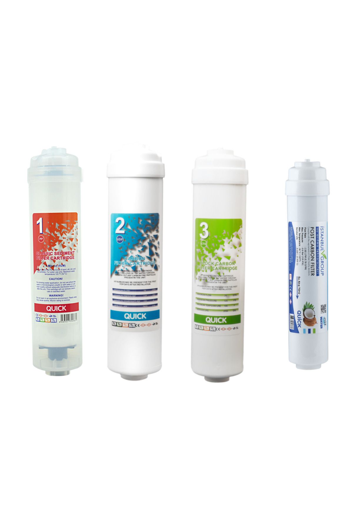 İSTANBUL GROUP Tüm Kapalı Kasa Reverse Osmosis Cihazları ile Uyumlu Inline Tatlandırıcılı 4 Lü Ön Filtre Seti
