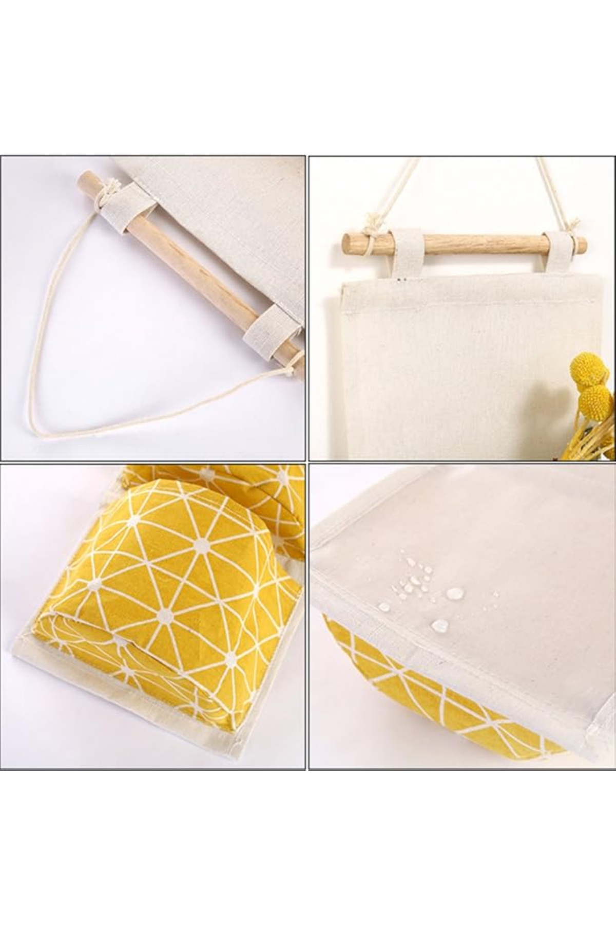 CRACOS-Hanging bathroom organizer, 3 textile shelves, yellow color 4