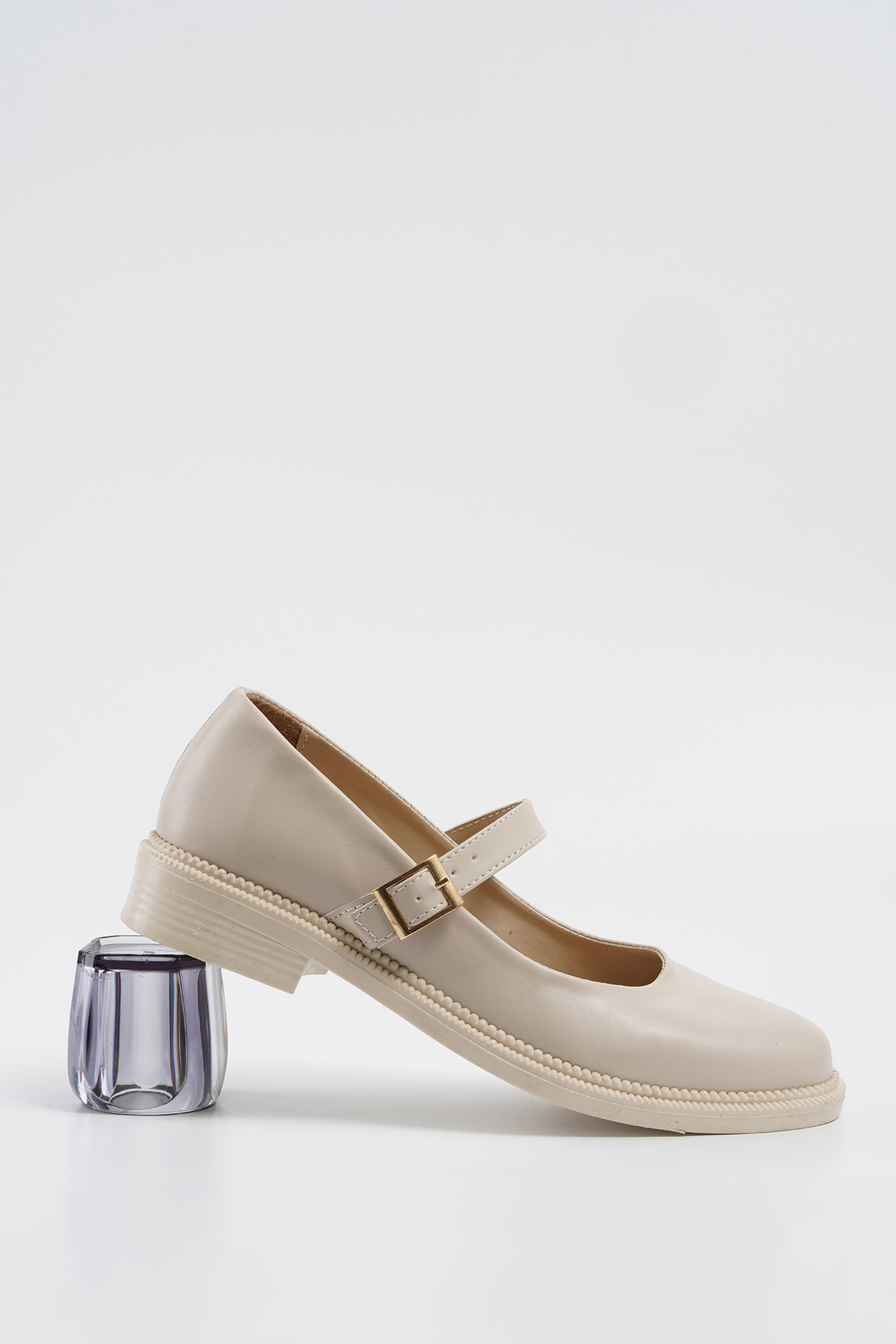 Beyond Kadın Bej Deri Bantlı Loafer Babet Ayakkabı 2,5cm BYNDLFRK11 görsel 5