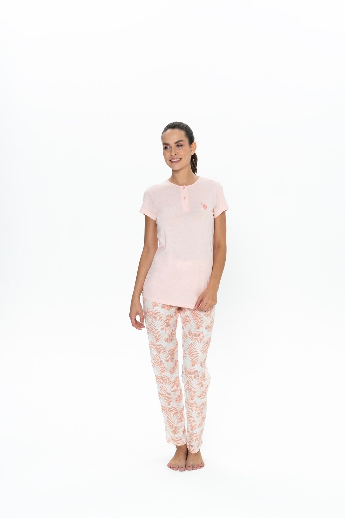 U.S. Polo Assn. U.S. Polo Assn. Kadın Somon Yarım Patlı Yaka Pijama Takımı - ARASS20J08W8J