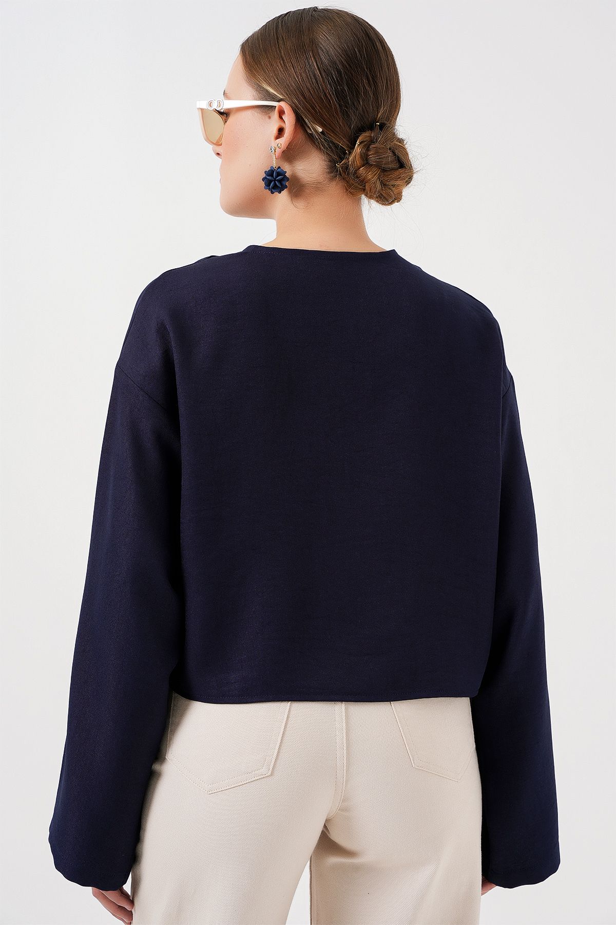 Bigdart-Tied Front Linen Kimono 960 - Navy Blue 6